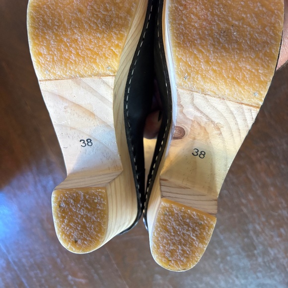 Free People Black Leather Clogs with Tan Wooden Heel - Picture 8 of 10